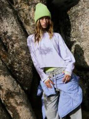 FREE PEOPLE FP MOVEMENT INSPIRE ABSTRACH PEACH LAVENDER TOP TEE $50 S